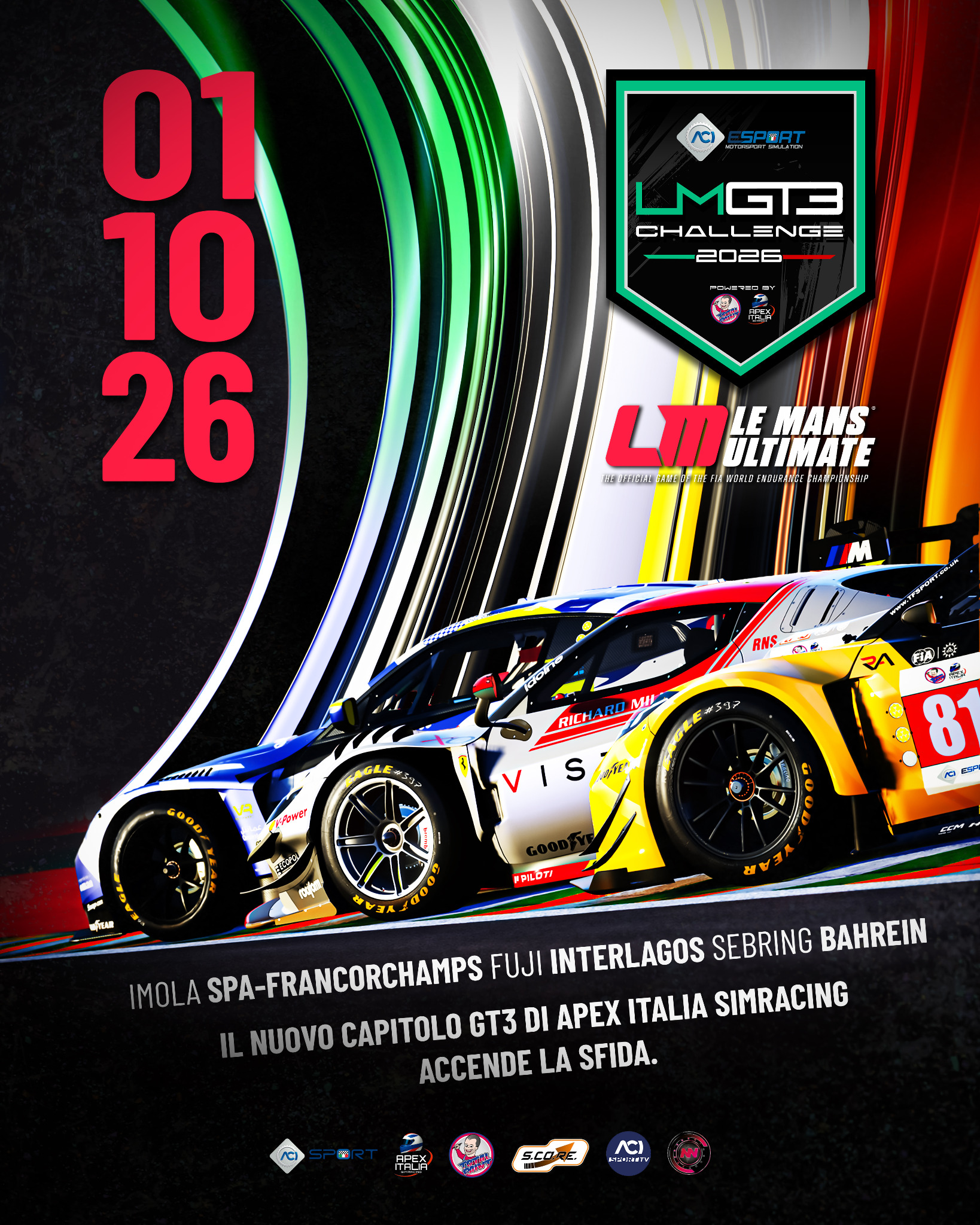 Locandina ufficiale LMGT3 Challenge 2026 di Apex Italia Simracing